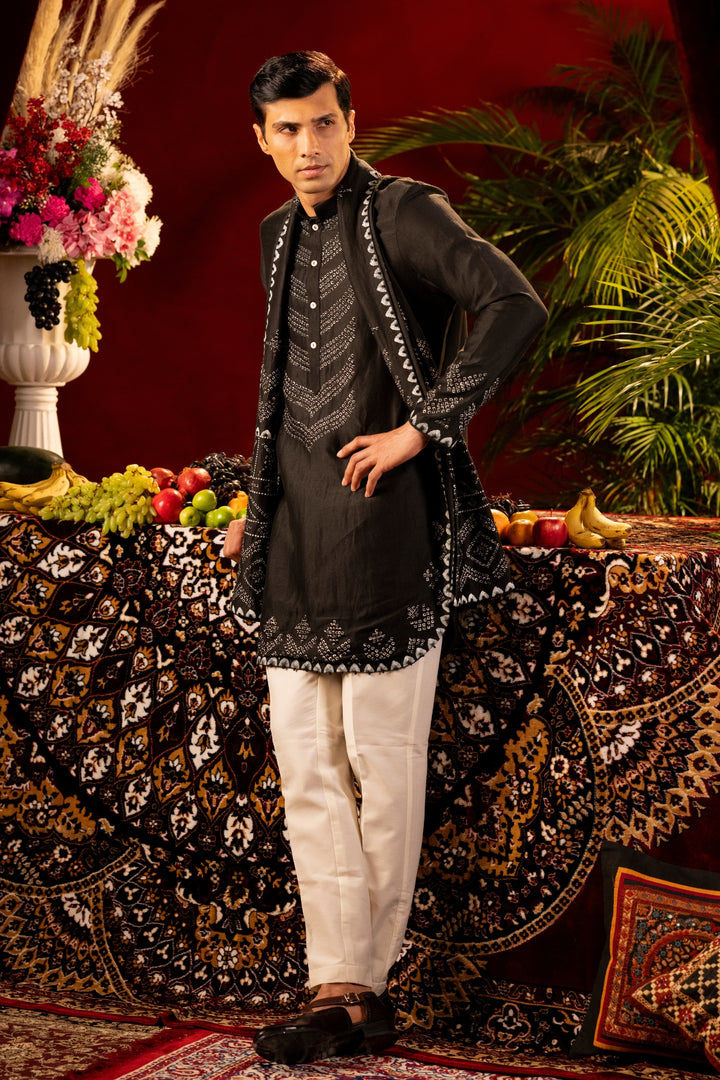 Black Bandhani-Inspired Kurta Set