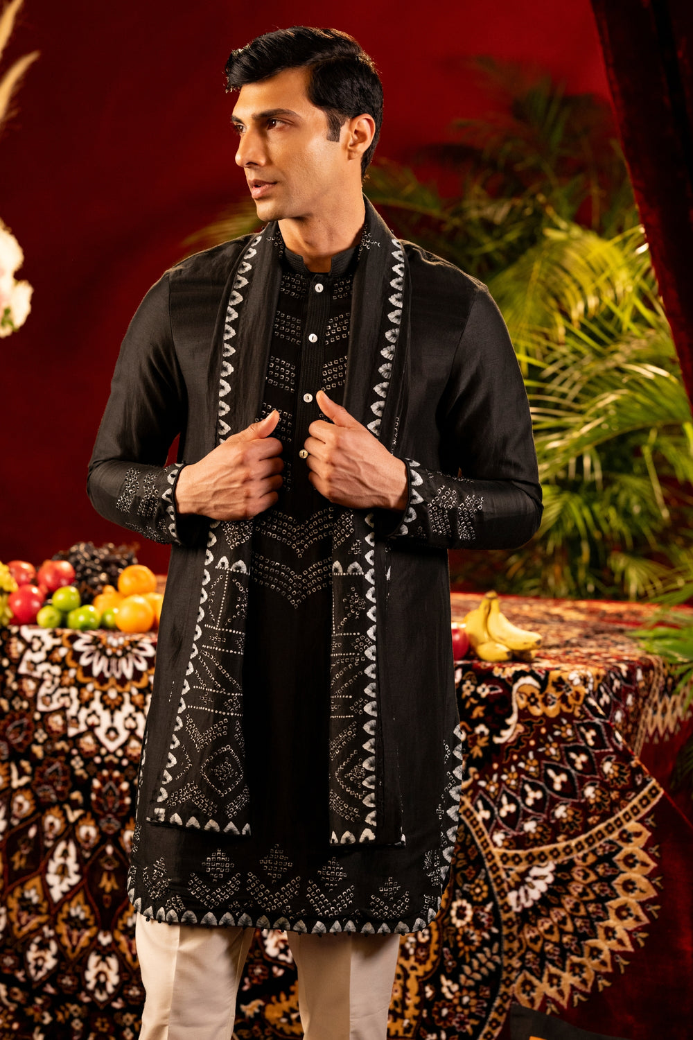 Black Bandhani-Inspired Kurta Set