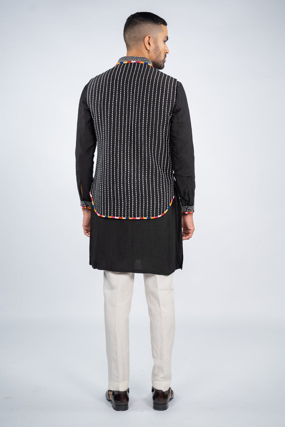 Black Embroidered Elephant Koti Kurta Set