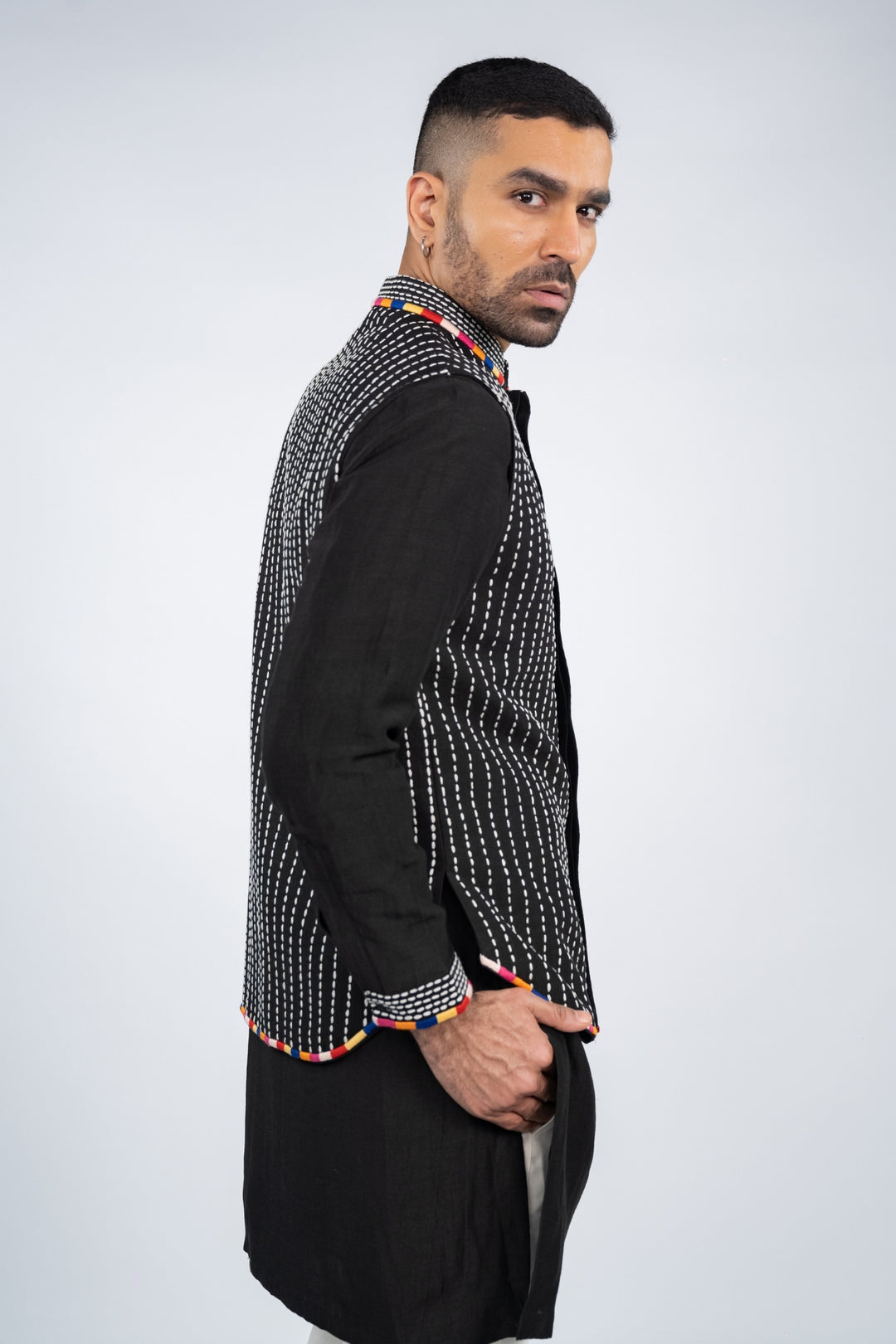 Black Embroidered Elephant Koti Kurta Set – Image 6