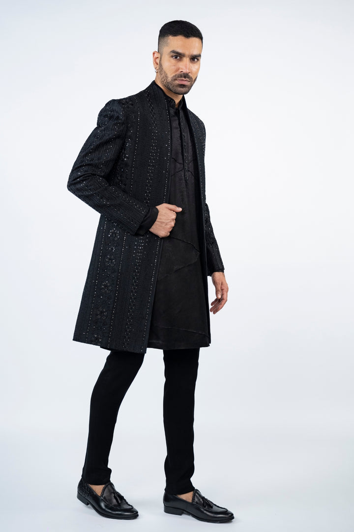 Black Front Open Indo-Western