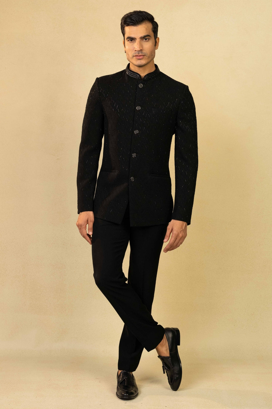 Black Jacquard Jodhpuri with Cut Dana Work – Image 3