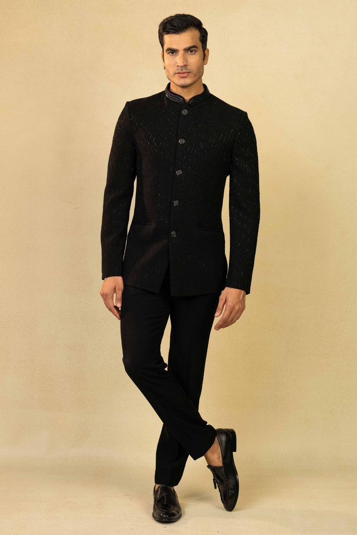 Black Jacquard Jodhpuri with Cut Dana Work