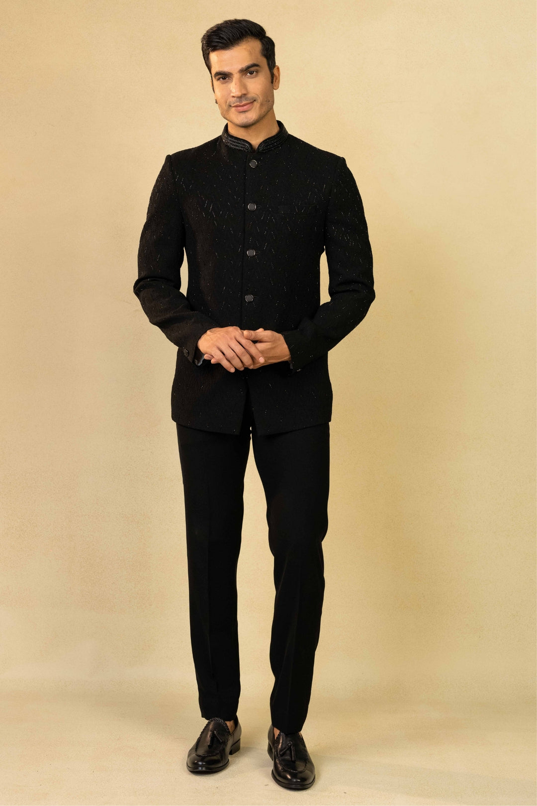 Black Jacquard Jodhpuri with Cut Dana Work – Image 4