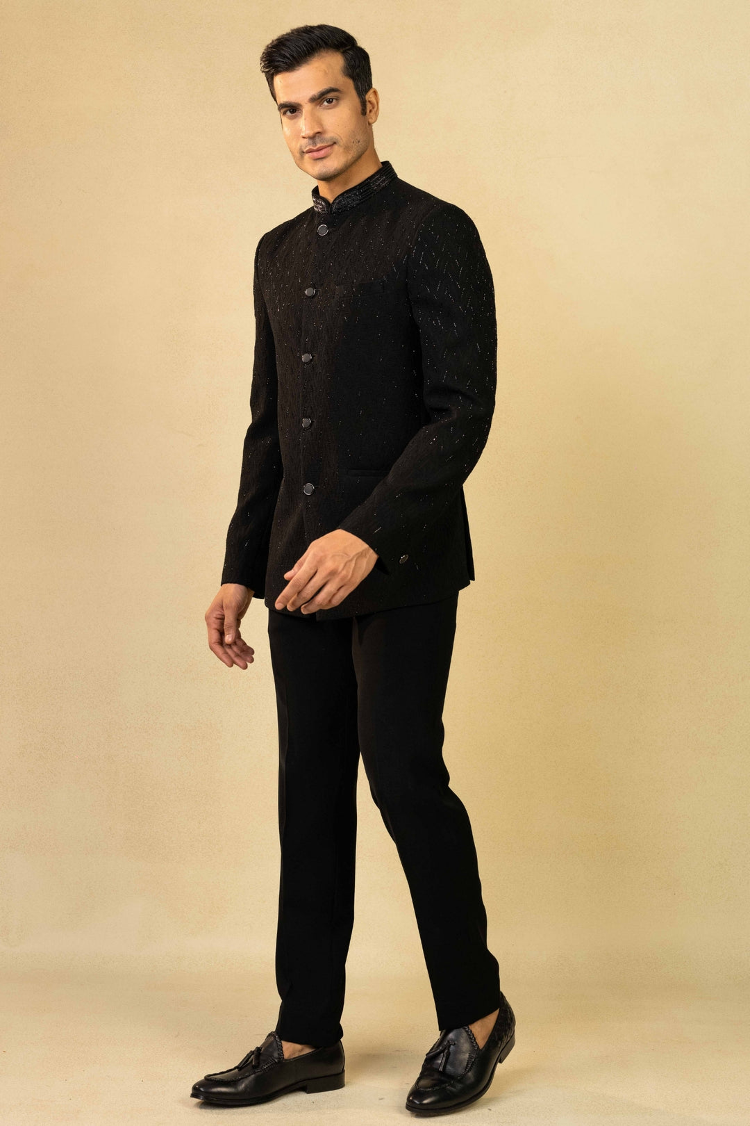 Black Jacquard Jodhpuri with Cut Dana Work – Image 5
