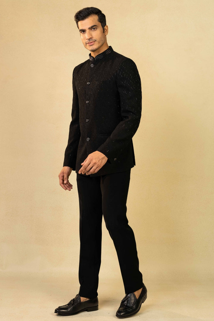 Black Jacquard Jodhpuri with Cut Dana Work