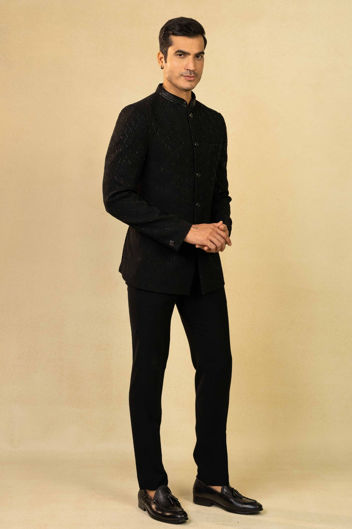 Black Jacquard Jodhpuri with Cut Dana Work