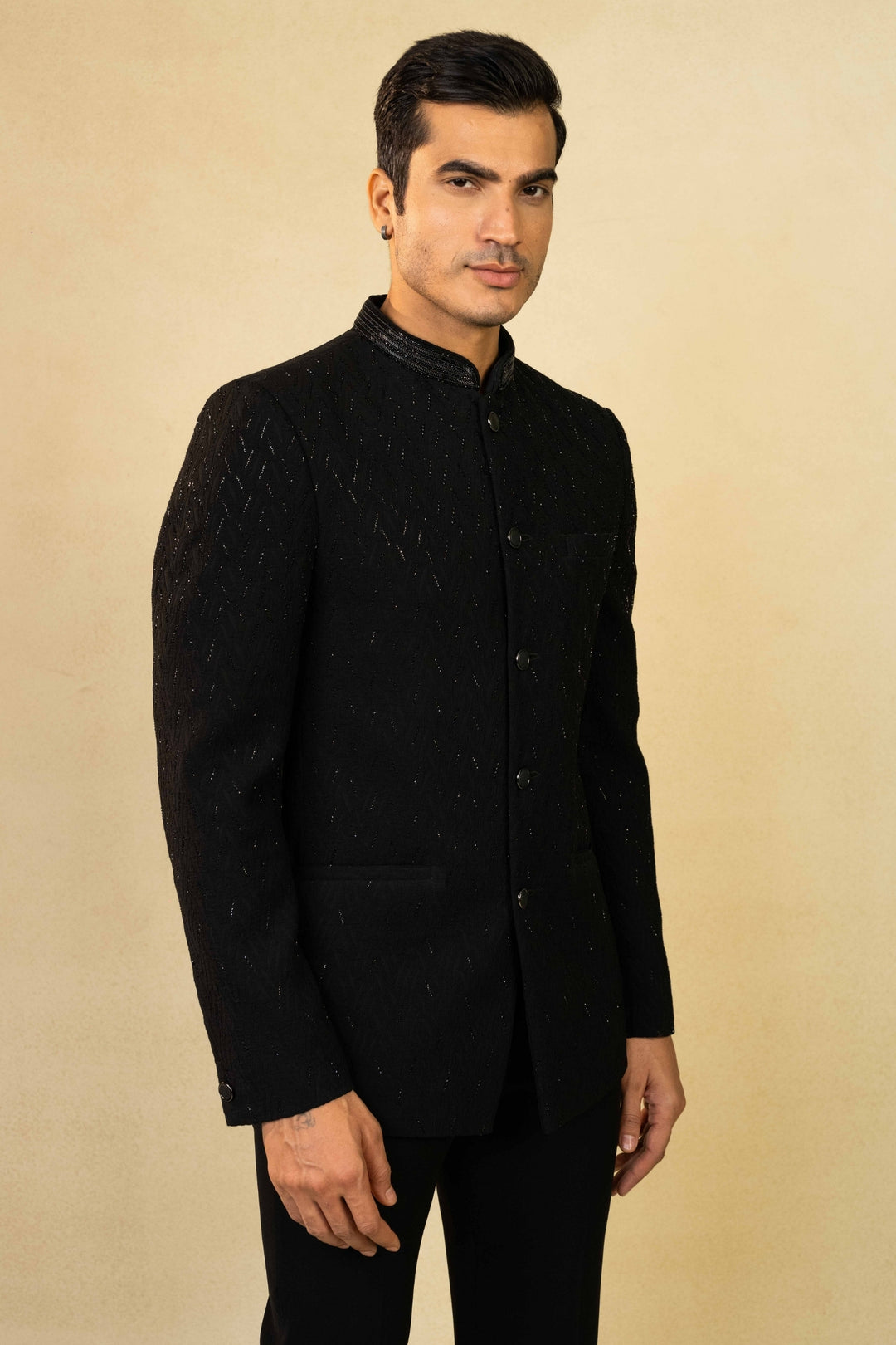 Black Jacquard Jodhpuri with Cut Dana Work – Image 7