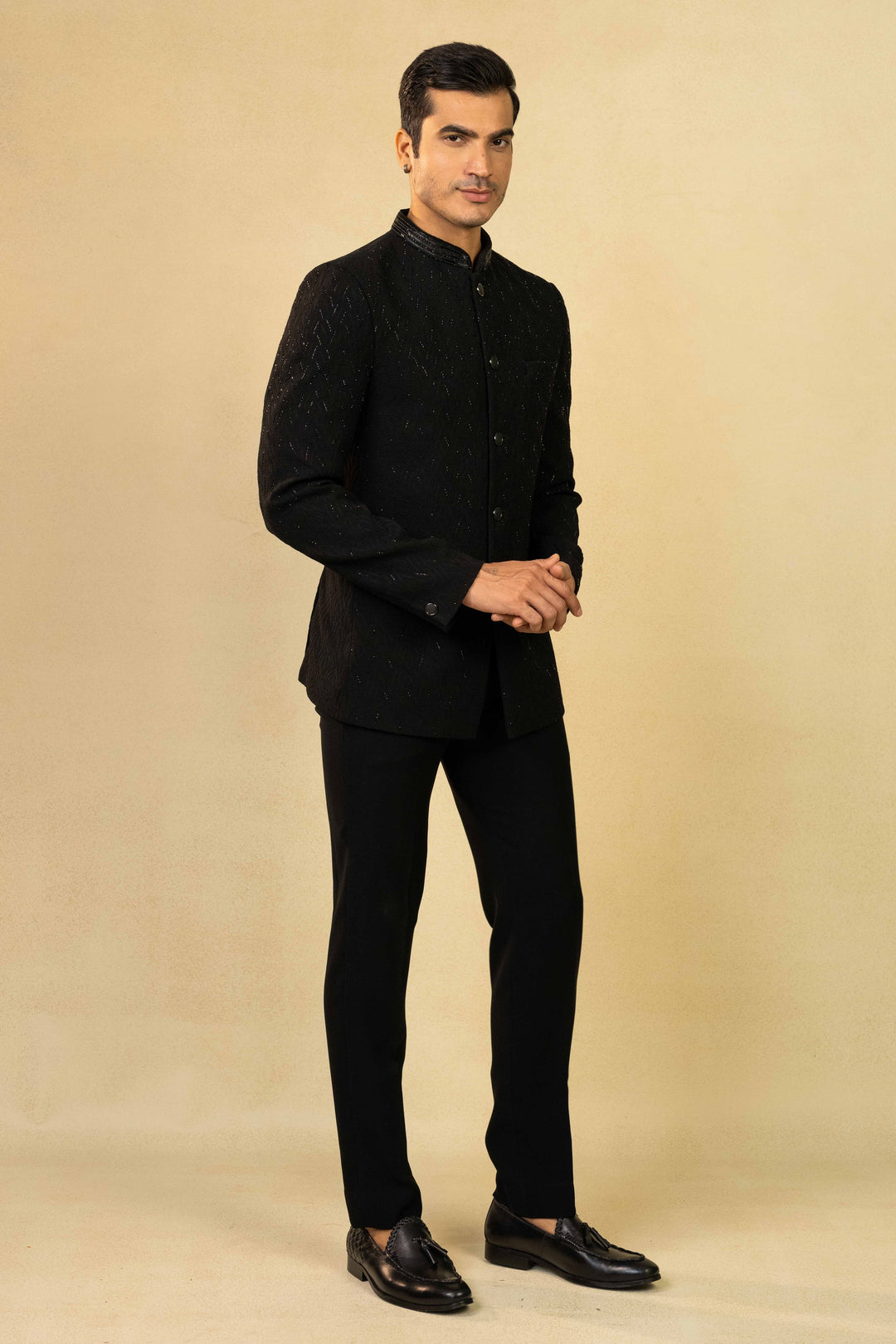 Black Jacquard Jodhpuri with scattered Cut Dana embroidery – Image 4