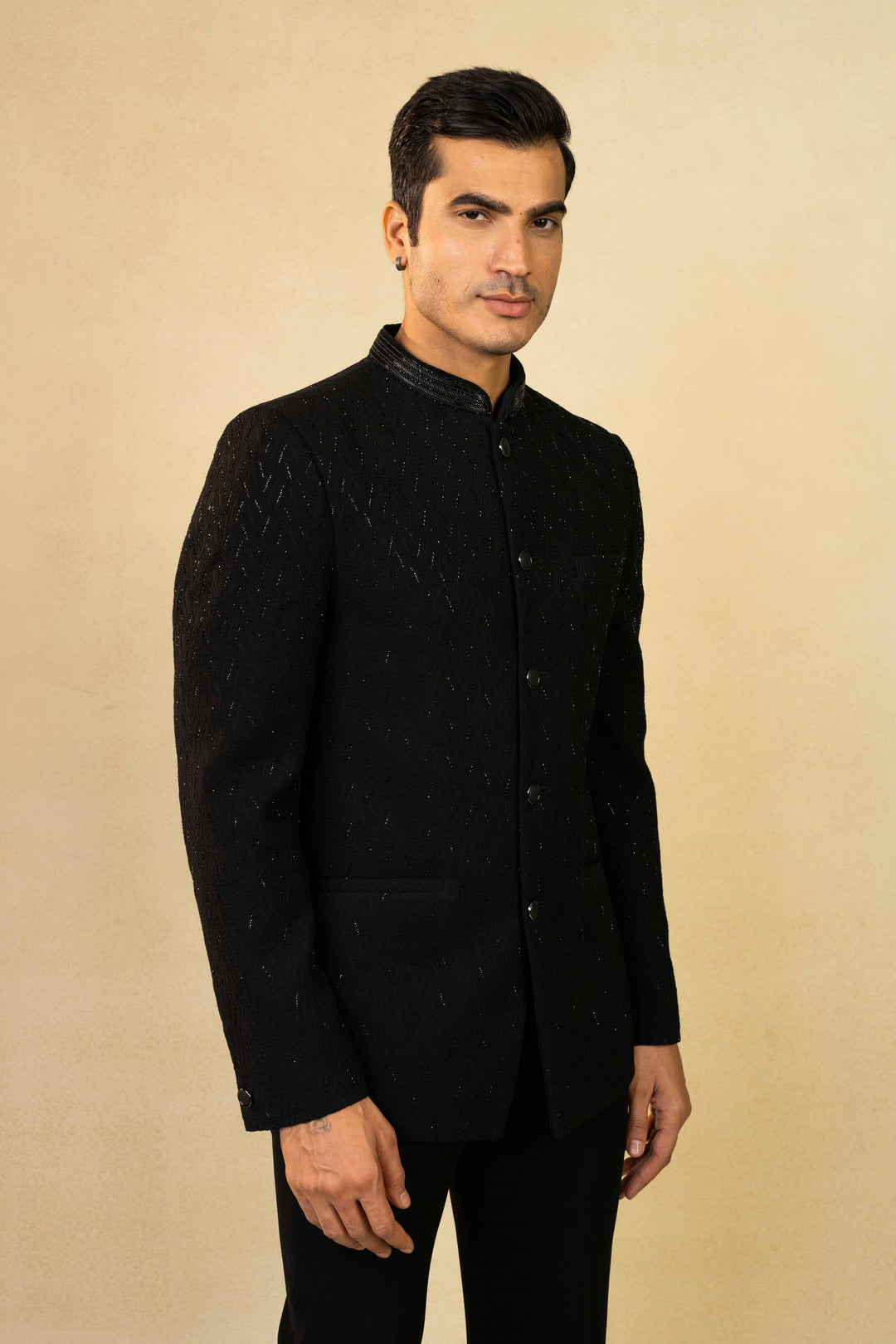 Black Jacquard Jodhpuri with scattered Cut Dana embroidery