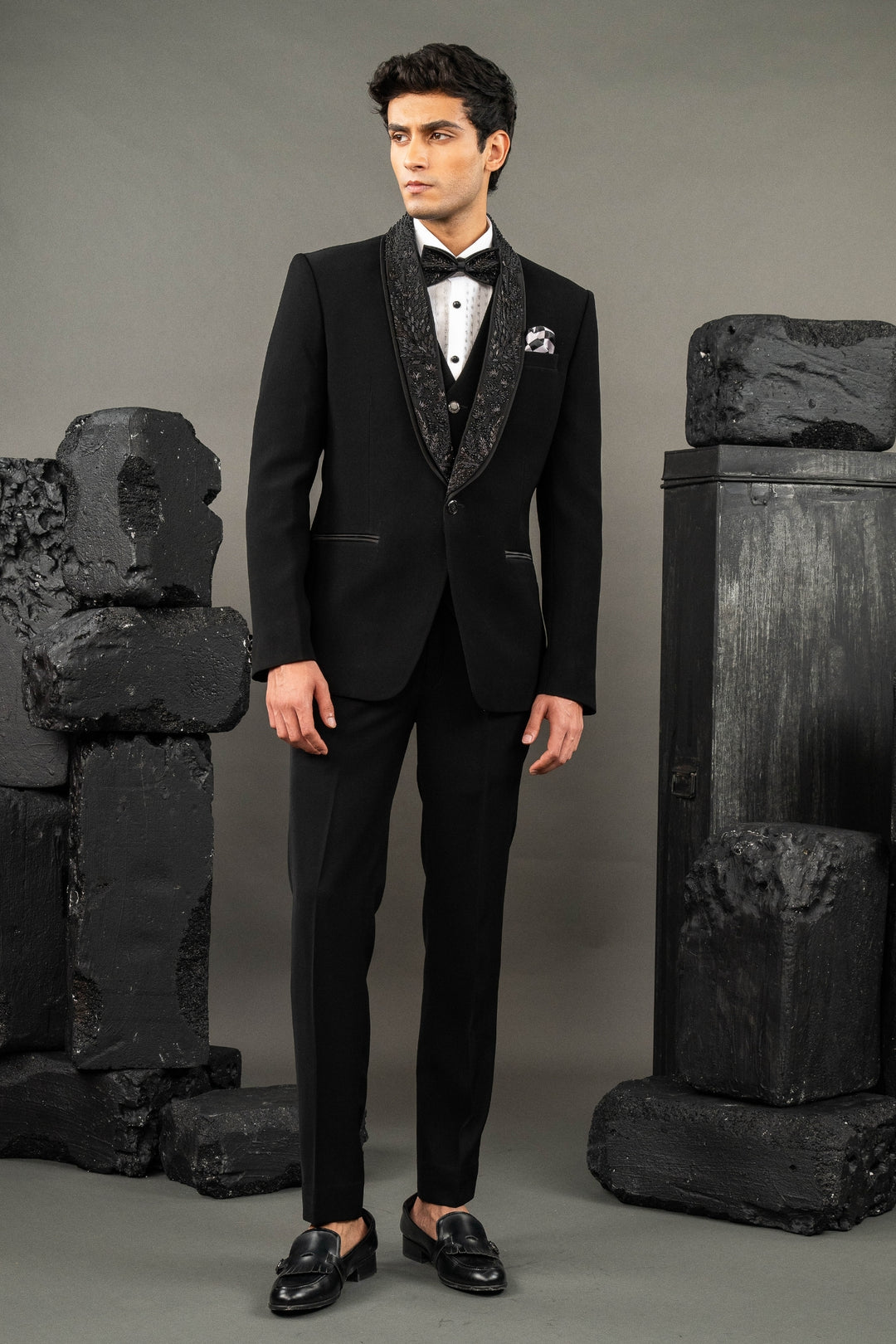 Black Japanese Fabric Beadwork Tuxedo Set – Image 3