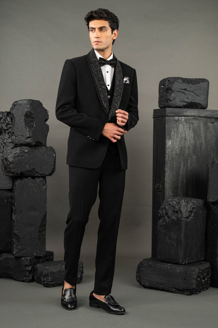 Black Japanese Fabric Beadwork Tuxedo Set