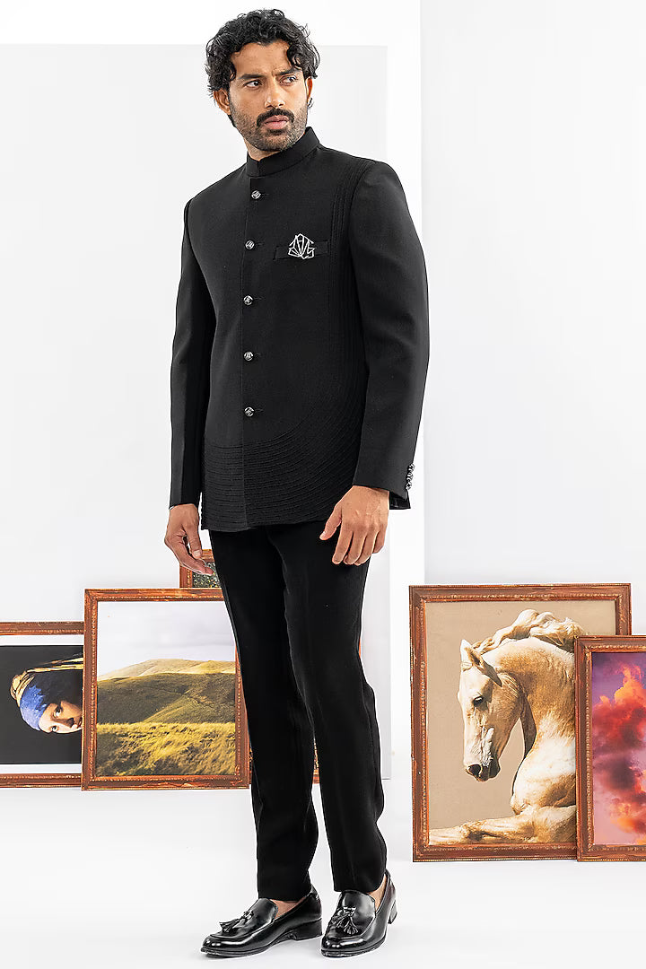 Black Japanese Fabric Jodhpuri Set
