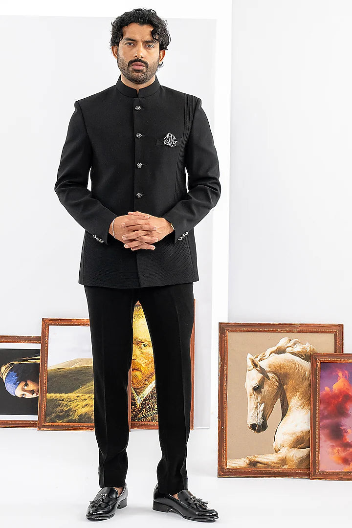 Black Japanese Fabric Jodhpuri Set – Image 1