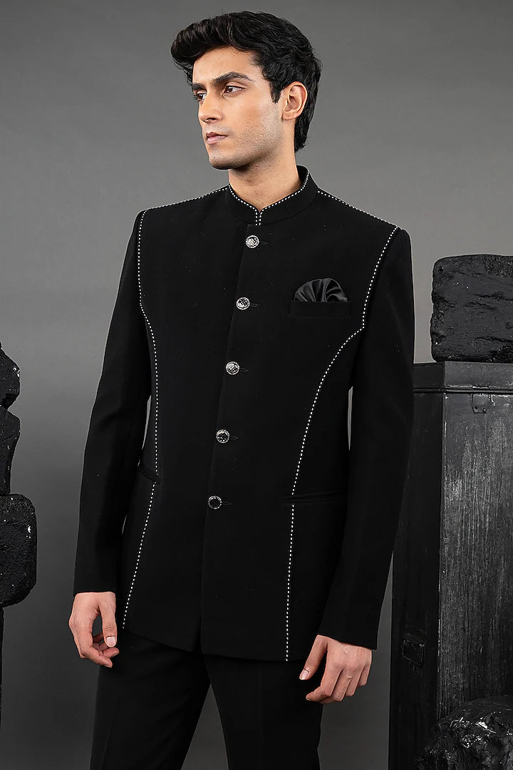 Black Japanese Fabric Thread Embroidered Jodhpuri Set