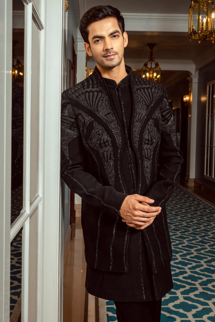 Black Layered High-Neck Indo-Western