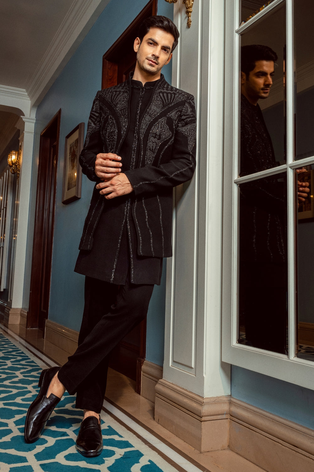 Black Layered High-Neck Indo-Western