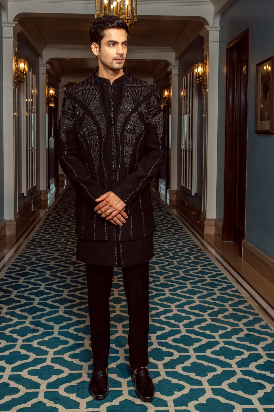 Black Layered High-Neck Indo-Western – Image 3