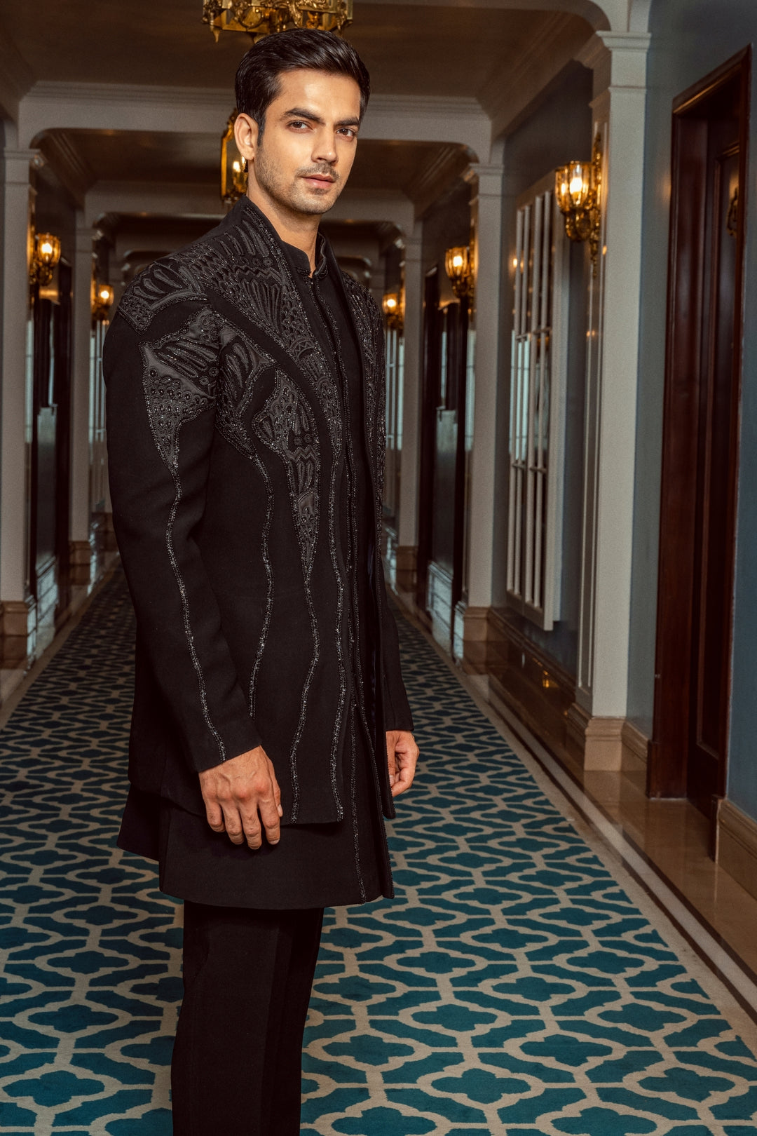 Black Layered High-Neck Indo-Western – Image 4