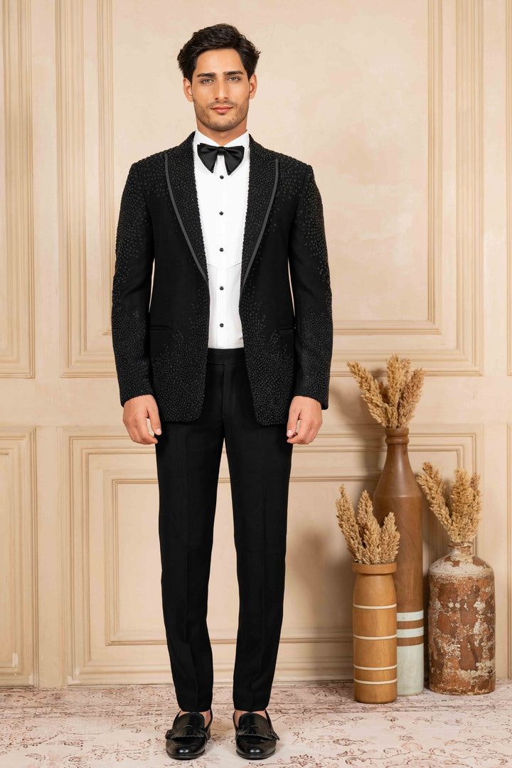 Black Peak Lapel Tuxedo with Pearl Work