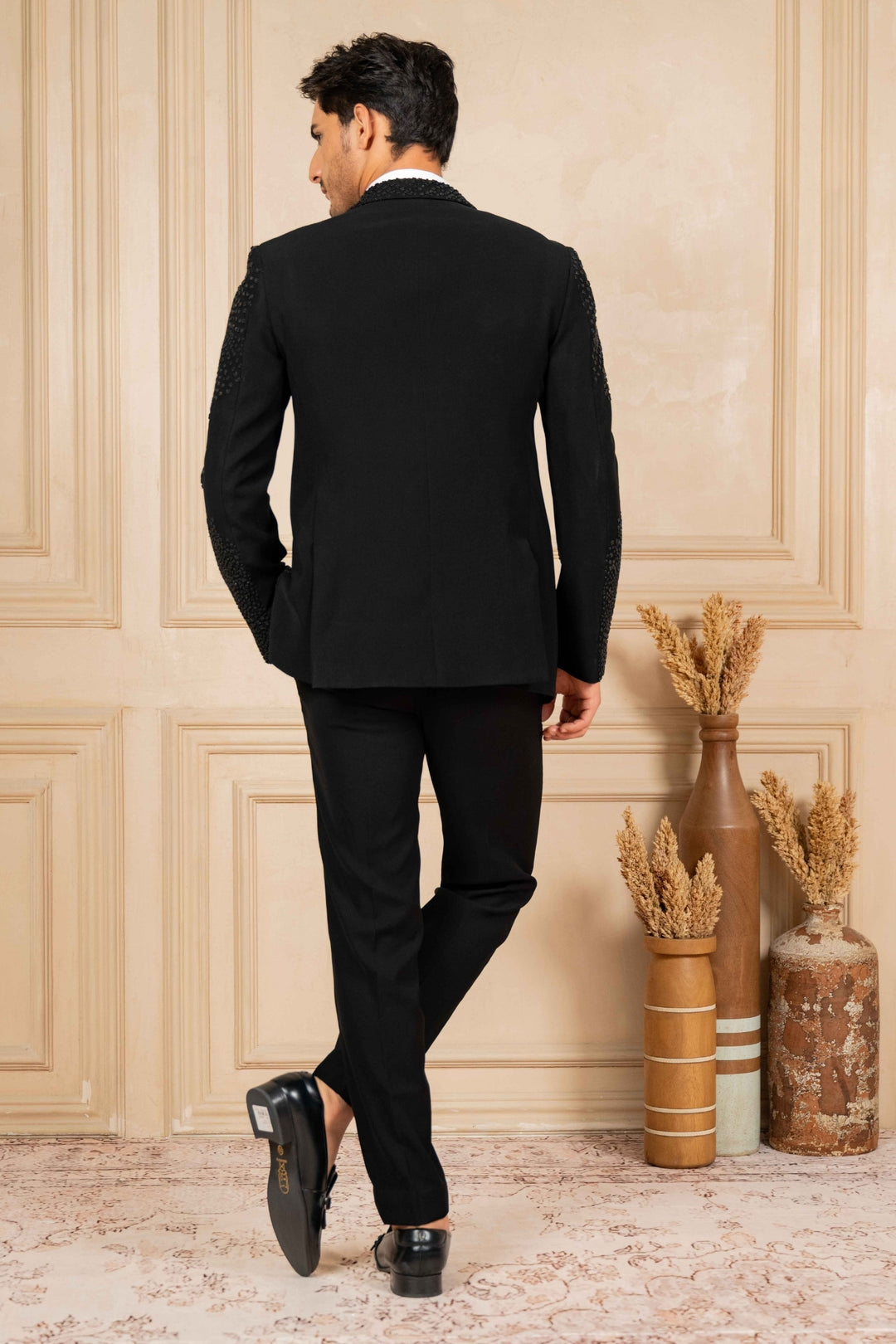 Black Peak Lapel Tuxedo with Pearl Work – Image 2