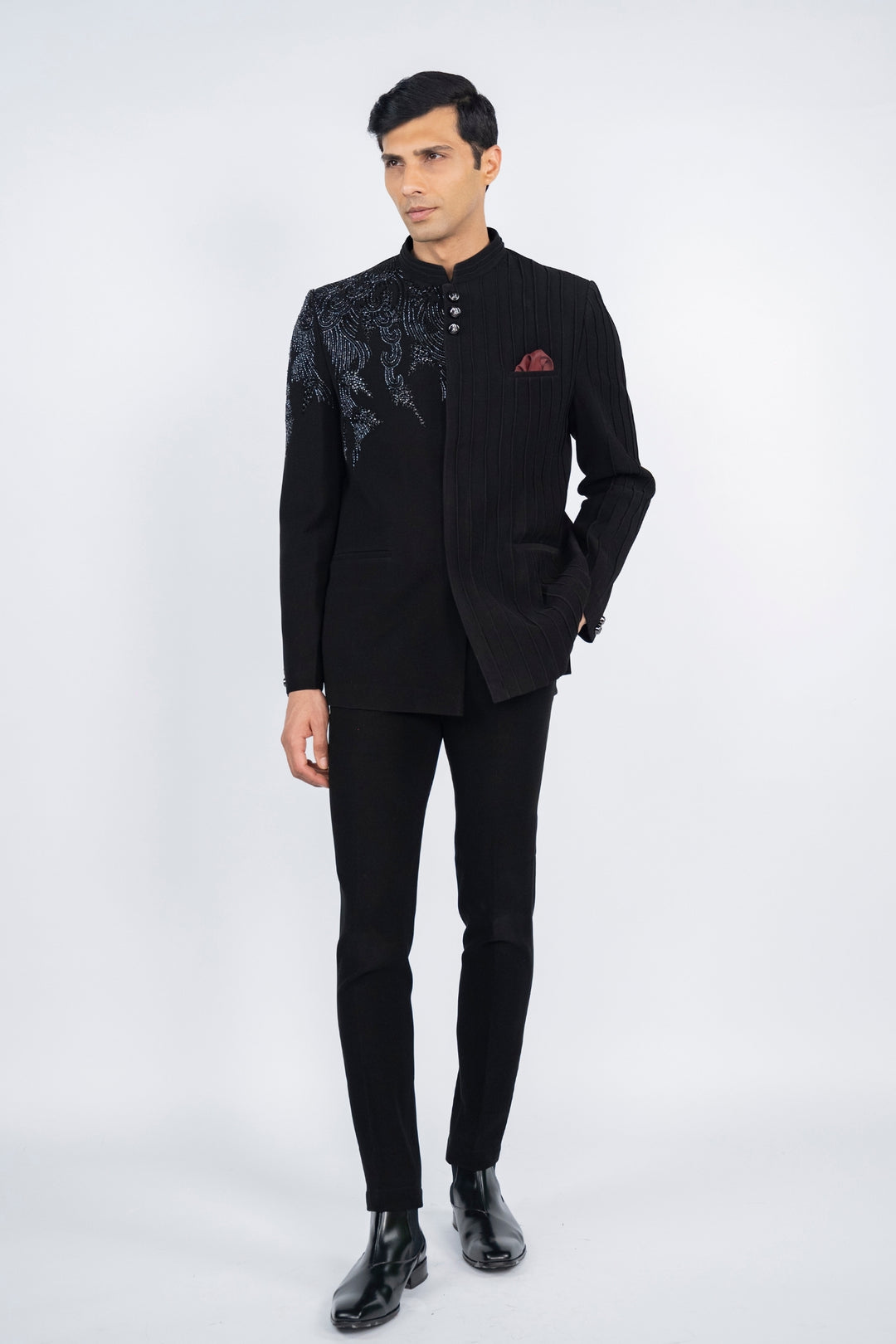 Black Pintuck Jodhpuri Suit