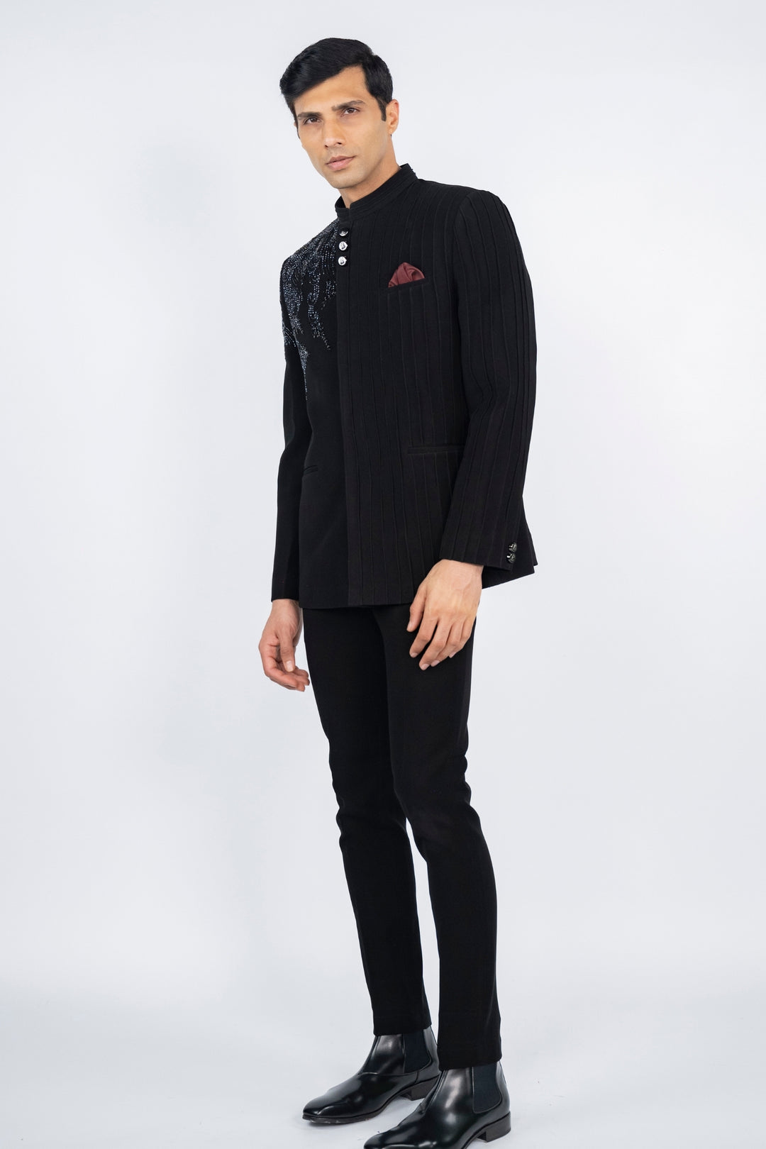 Black Pintuck Jodhpuri Suit – Image 3