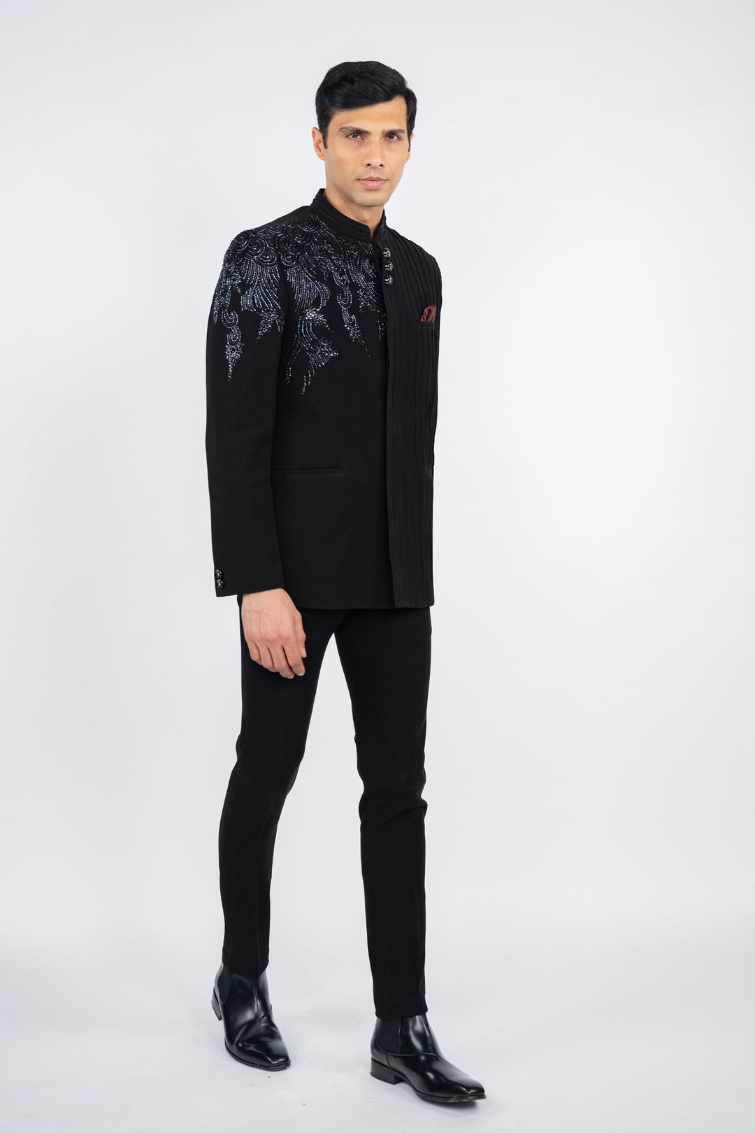 Black Pintuck Jodhpuri Suit – Image 4