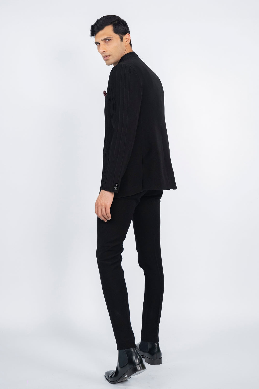 Black Pintuck Jodhpuri Suit