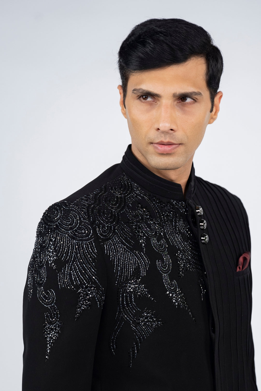 Black Pintuck Jodhpuri Suit – Image 5