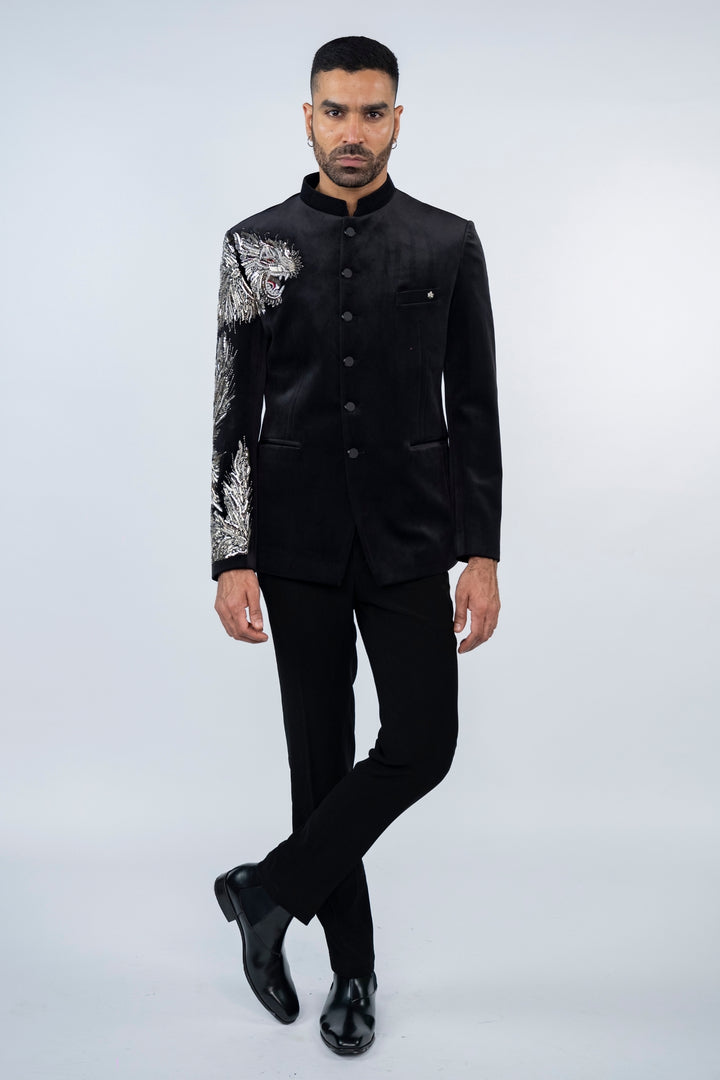 Black Suede Velvet Lion Jodhpuri