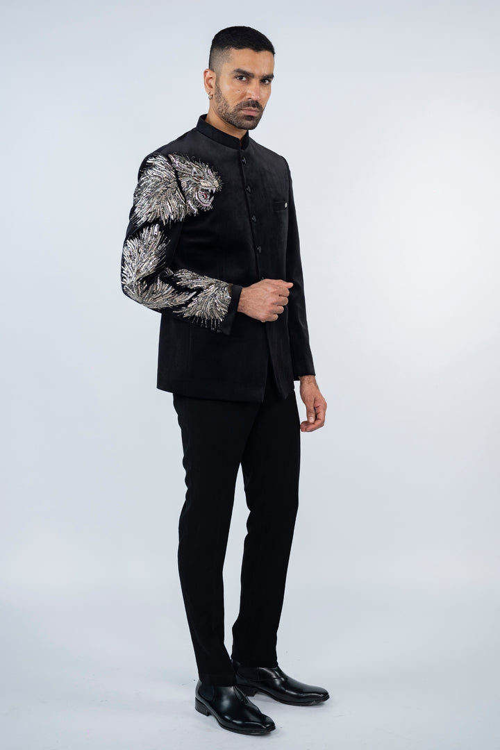 Black Suede Velvet Lion Jodhpuri