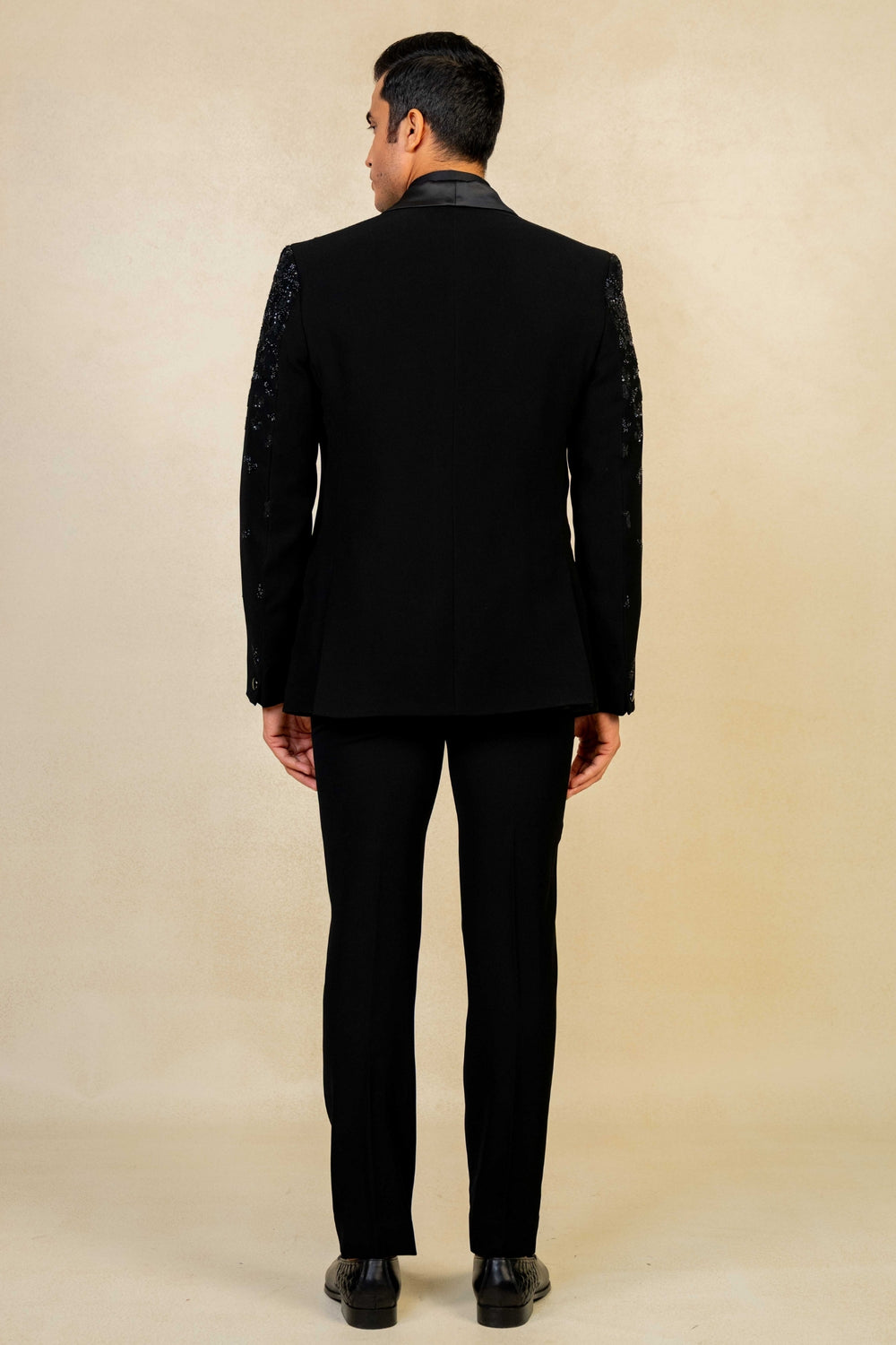 Black Tuxedo with Abstract Geometric Work