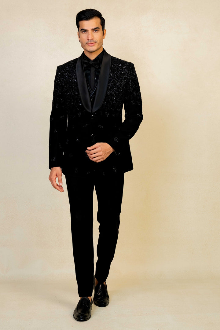 Black Tuxedo with Abstract Geometric Work