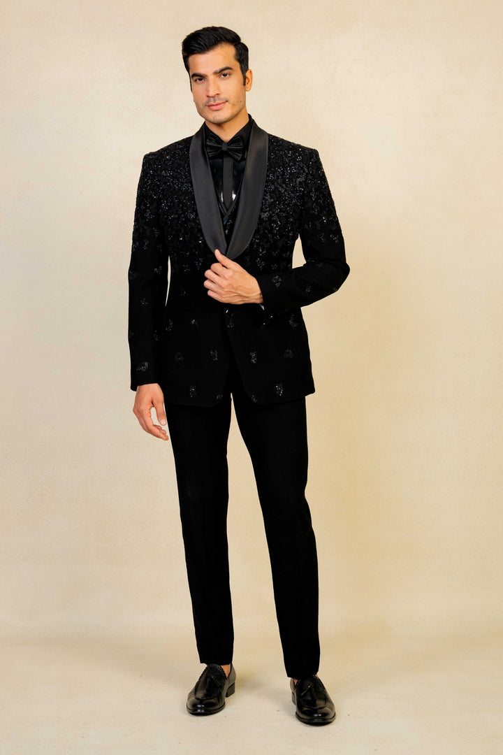 Black Tuxedo with Abstract Geometric Work