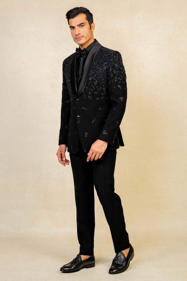 Black Tuxedo with Abstract Geometric Work