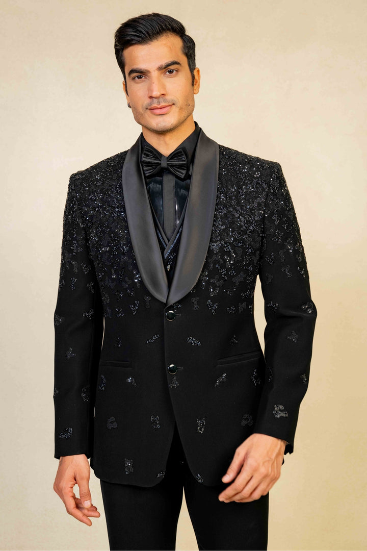 Black Tuxedo with Abstract Geometric Work