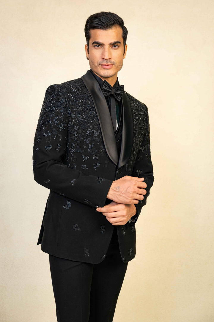 Black Tuxedo with Abstract Geometric Work