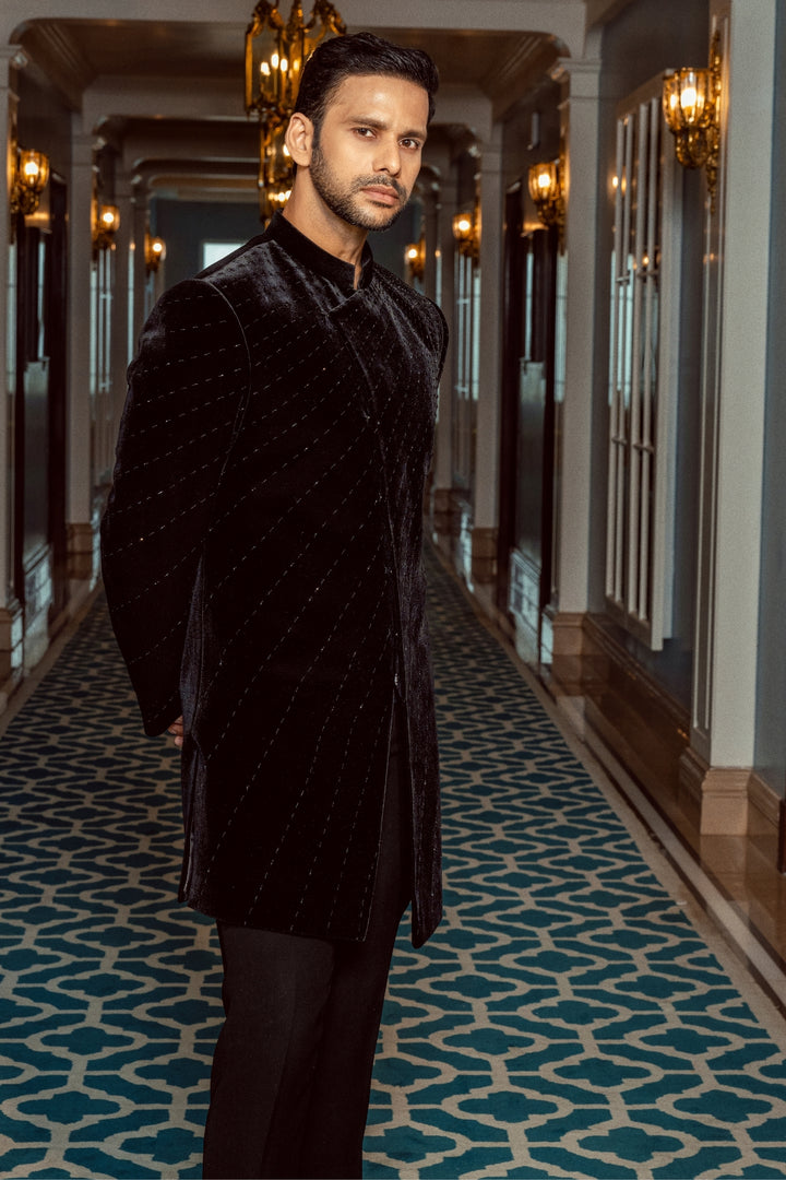 Black Velvet Asymmetrical Indo-Western