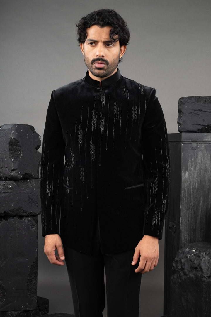 Black Velvet Beadwork Tuxedo Set
