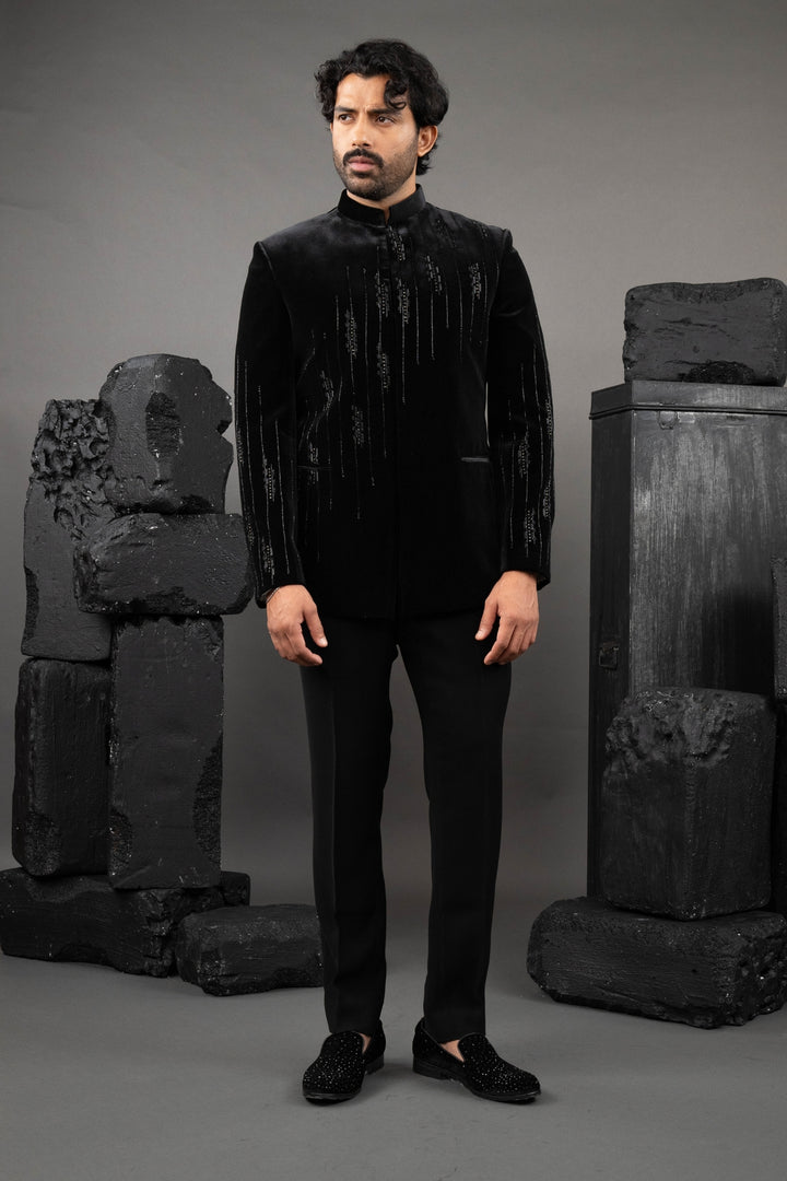 Black Velvet Beadwork Tuxedo Set