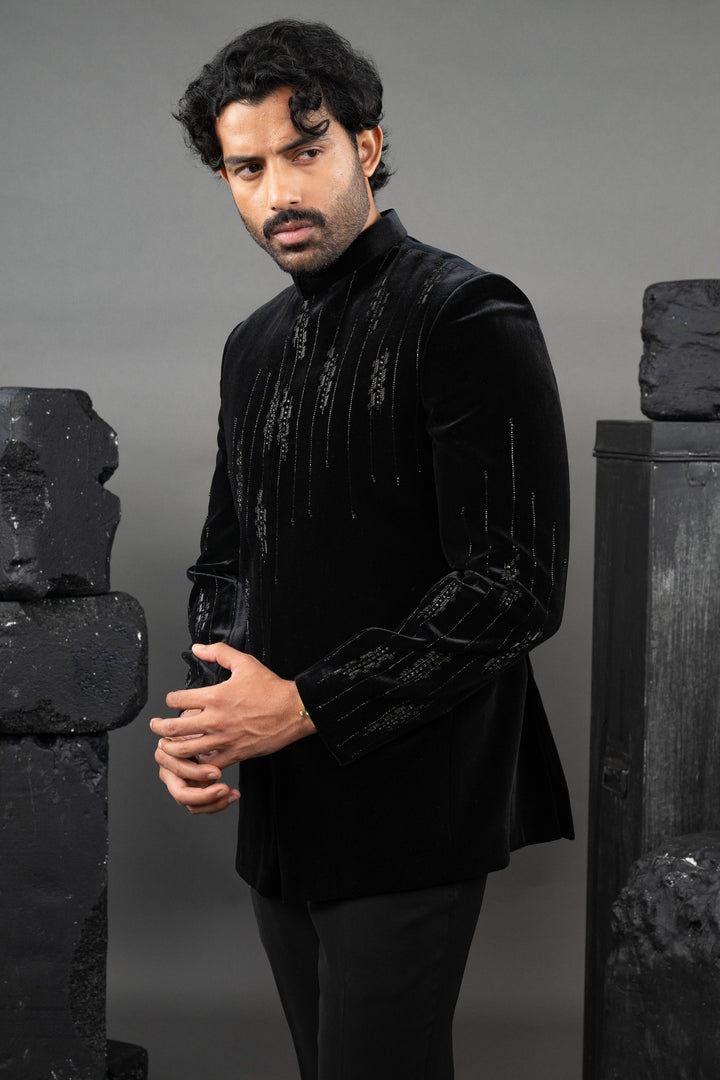 Black Velvet Beadwork Tuxedo Set