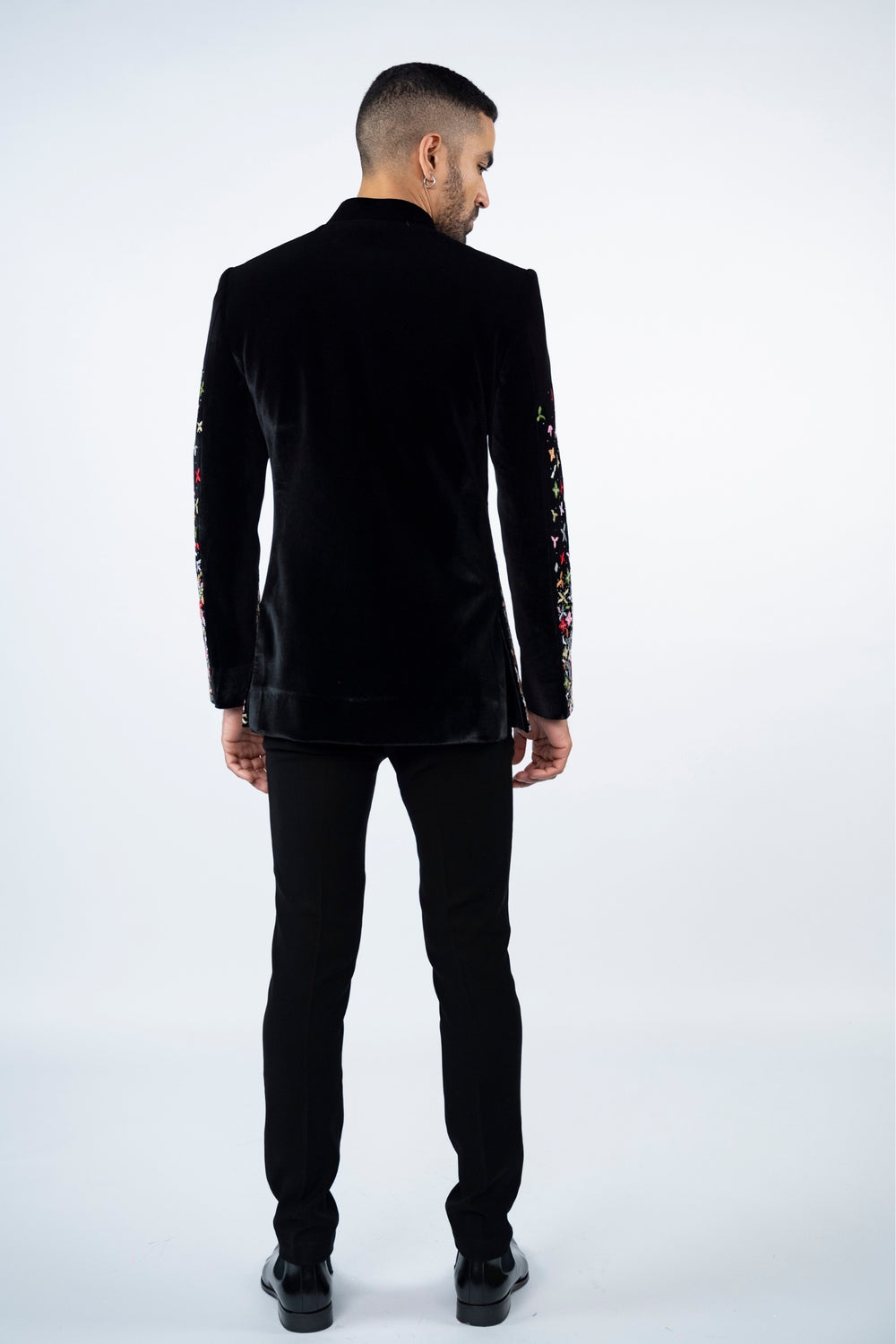 Black Velvet Jodhpuri with Floral Resham Work