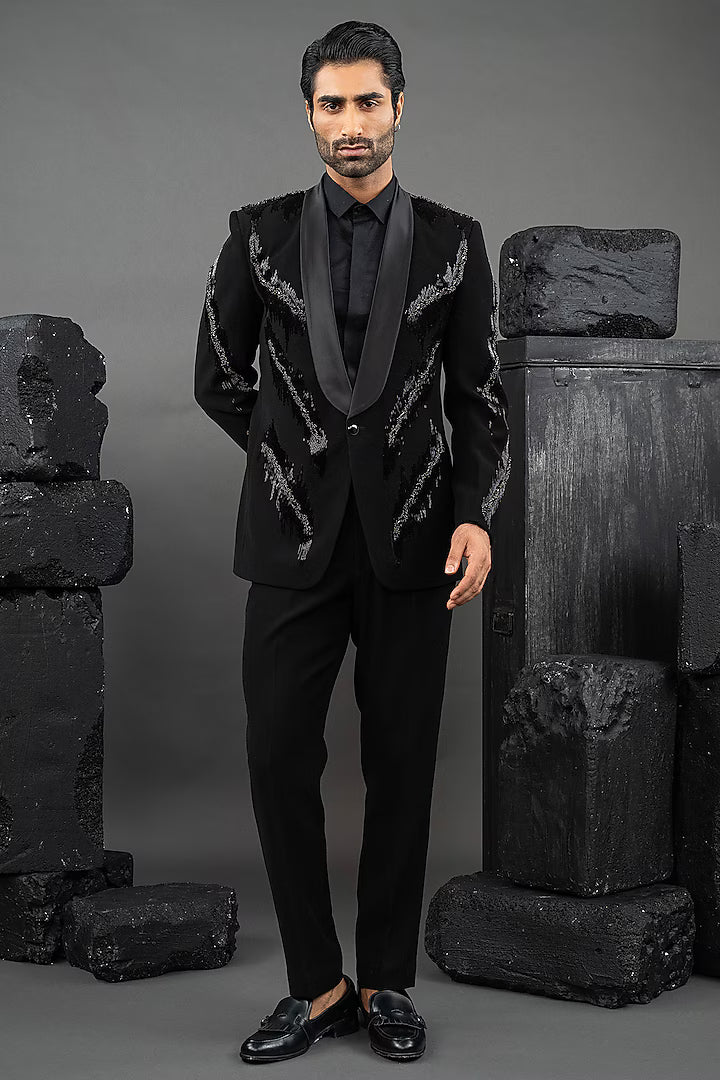 Black tuxedo with hand embroidery