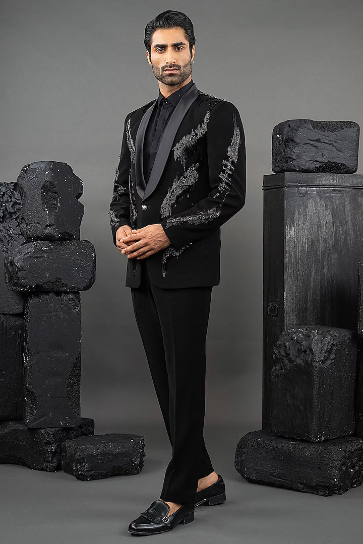 Black tuxedo with hand embroidery