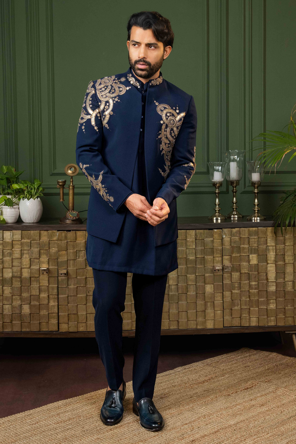 Blue - Mixed Metal Work - Polyester Lycra - Indo Western