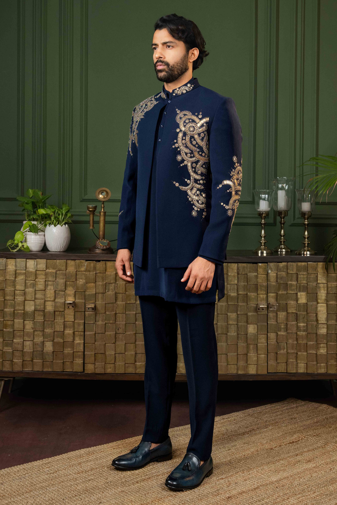 Blue - Mixed Metal Work - Polyester Lycra - Indo Western – Image 3