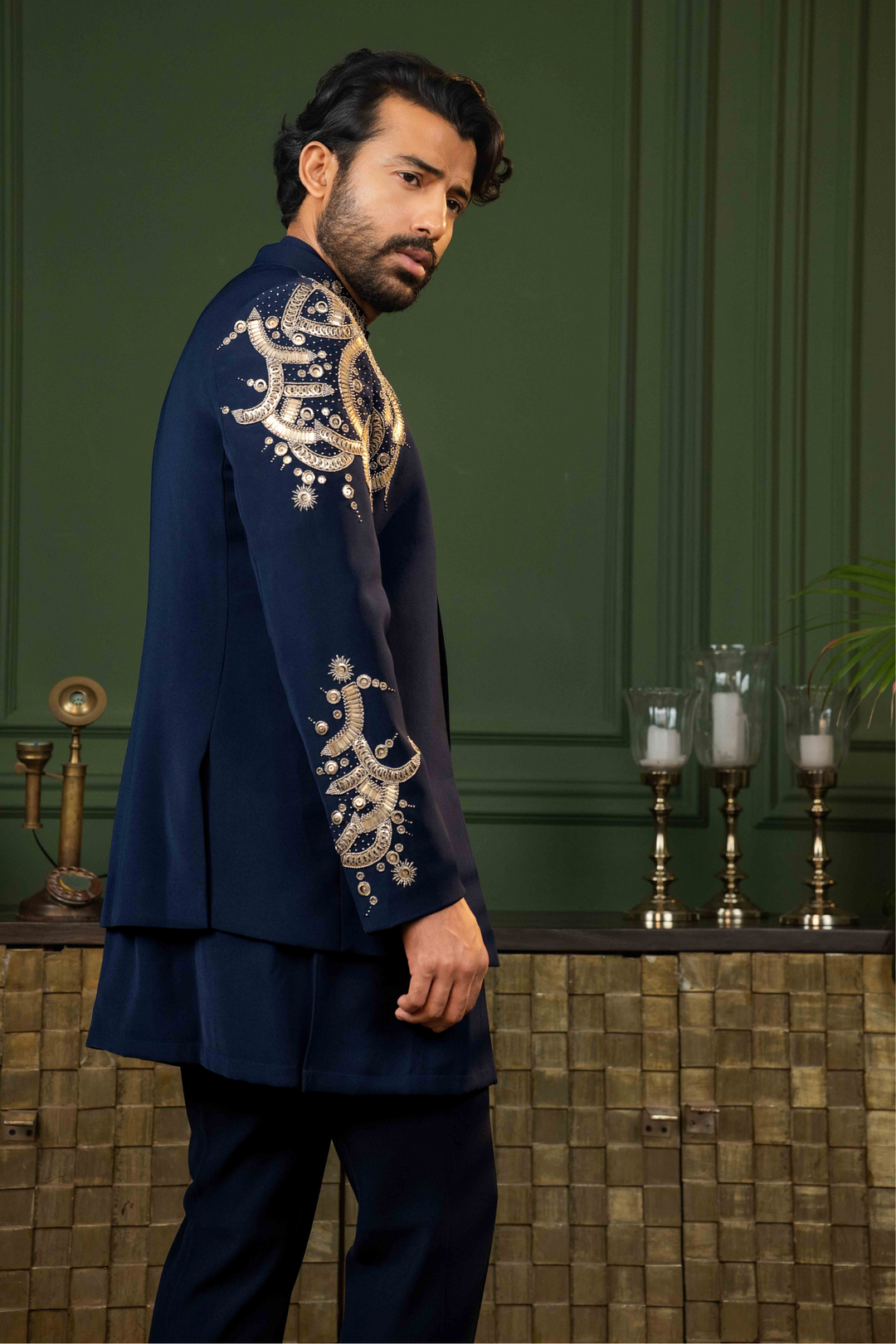 Blue - Mixed Metal Work - Polyester Lycra - Indo Western – Image 7