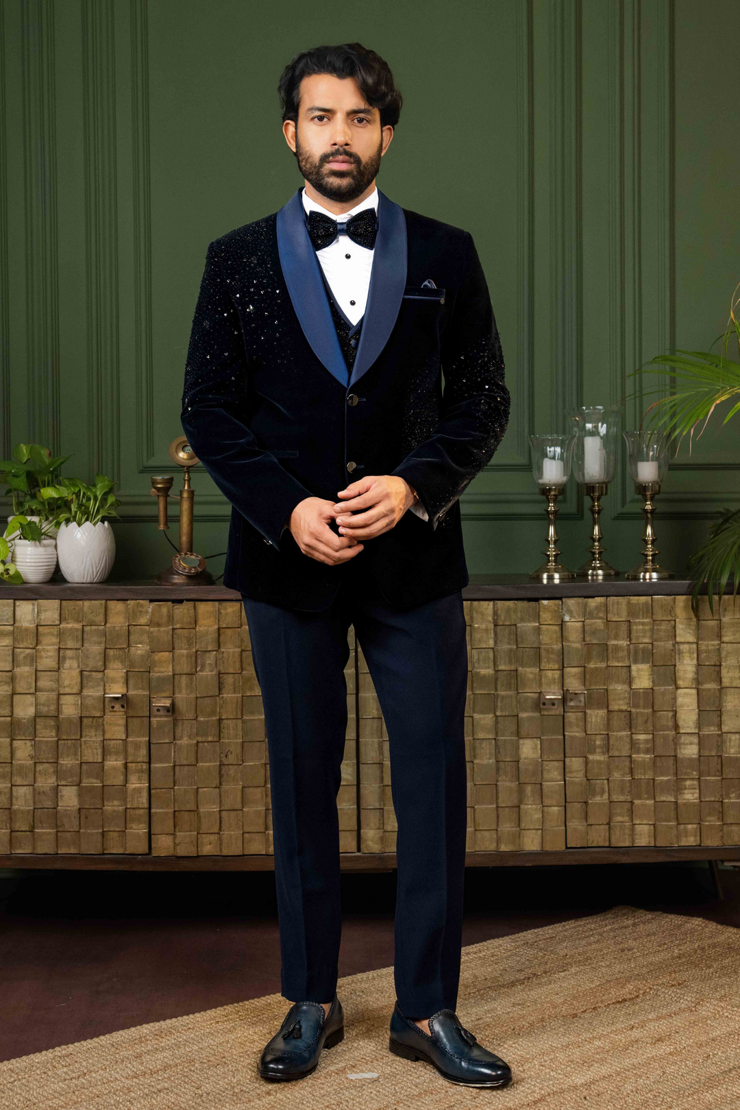 Blue - Pearls & Sequins - Cotton Velvet - Tuxedo – Image 1