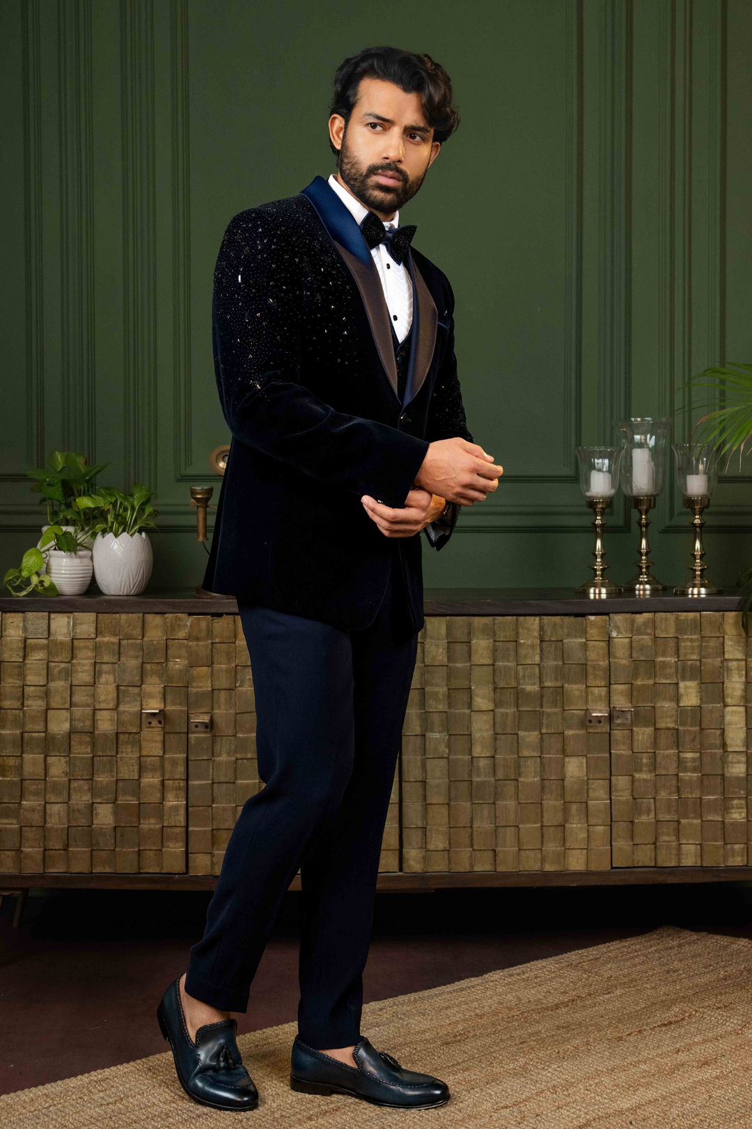 Blue - Pearls & Sequins - Cotton Velvet - Tuxedo – Image 4